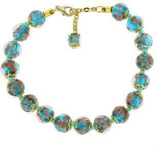 Venice Bracelet Aqua Blue Teal Handmade with Italian Sparkling Sommerso Beads. M